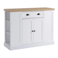 HOMCOM Fluted-Style Wooden Kitchen Island, Storage Cabinet with Drawer, Open Shelving, and Interior Shelving for Dining Room, White(m-1)