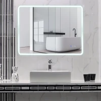 kleankin 24"x32" LED Bathroom Horizontal/Vertical Mirror with Defogging Function, and 3 Color White Temperatures(m-2)