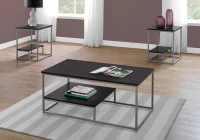 Monarch 3 Piece Modern Minimalist Smooth Laminate Top Coffee Table / Two Matching End Tables Set - Cappuccino / Silver(m-2)