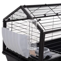 PawHut Rolling Metal Rabbit, Guinea Pig, or Small Animal Hutch Cage with Main House and Run(m-10)