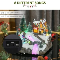 HOMCOM Christmas Village, Rotating Skating Pond Animated Winter Wonderland Set with Multicolored LED Light, Music, Fiber Optic, Battery-Operated Christmas Decoration(m-6)