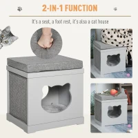 PawHut Wooden Cat Bed Cube House with Soft Padded Cushions, 2 Exterior Scratching Boards, & Interior Space, Grey(m-4)