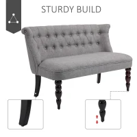 HOMCOM Upholstered Armless Fabric Loveseat with Button Tufted Design for Living Room with Wood Legs, Grey(m-5)