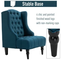 HOMCOM Linen Fabric Button Tufted Wingback Accent Chair with Thick Padded Cushioned Seats and Wooden Legs for Living Room and Bedroom, Dark Blue(m-5)