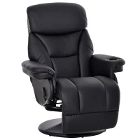 HOMCOM Manual Recliner, Swivel Lounge Armchair with Side Pocket, Footrest and Cup Holder for Living Room, Black(m-1)