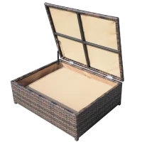 Outsunny Outdoor Patio Loveseat Set, 3 Piece PE Wicker Furniture with 2 Seats, Built-in Table, 2 Ottoman Storage Bins, All-Weather Reclining Lounge, Cushions, Brown(m-11)