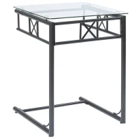 Monarch 24" Contemporary Tempered Glass Top Metal Frame C-Shaped Side Accent Table - Black Finish(m-1)