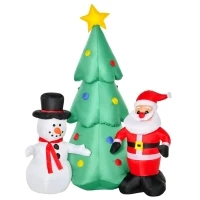 HOMCOM 6ft Christmas Inflatable Santa Claus and Snowman with Christmas Tree, Outdoor Blow-Up Yard Decoration with LED Lights Display(m-1)