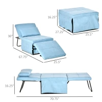 HOMCOM 4-in-1 Multi Function Folding Single Sofa Bed with Retractable Footrest, Convertible Sleeper with Adjustable Backrest For Living Room and Small Spaces, Light Blue(m-3)