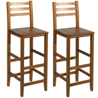 HomCom 2 Piece 28" Tall Classic Bar Height Acacia Wood Slat Back Pub Chair(m-1)