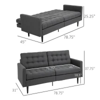 HOMCOM Linen Fabric Convertible Sofa Bed with Button Tufted Back Design, Adjustable Angles and Wood Legs, Grey(m-3)