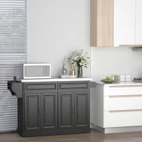 HOMCOM Rolling Kitchen Island with Storage, Portable Kitchen Cart with Stainless Steel Top, 2 Drawers, Spice, Knife and Towel Rack and Cabinets, Black(m-8)