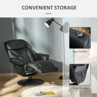 HOMCOM Manual Recliner, Swivel Lounge Armchair with Side Pocket, Footrest and Cup Holder for Living Room, Black(m-6)