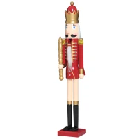 Open Box HOMCOM 42" Wooden Traditional Nutcracker King Figure with Scepter - Wine Red(m-6)