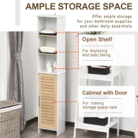 kleankin Tall Bathroom Floor Cabinet, Freestanding Linen Tower with Adjustable Shelf and Cupboard, Narrow Side Storage Organizer, Natural Wood(m-4)