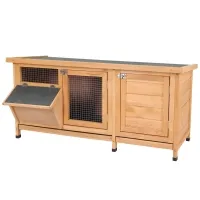 PawHut Large Bunny Hutch, Rabbit Cage with 2 Outside Areas and 1 Main House for Small Animals, Yellow(m-1)