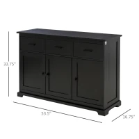HOMCOM Buffet Storage Cabinet for Kitchen Entryway with 2 Cabinets and 3 Drawers, Adjustable Shelves, Black(m-3)