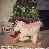 Open Box (Cosmetic Blemish) Qaba Kids Wooden Plush Ride-On Unicorn Rocking Horse Toy with Sing Along Songs(m-6)