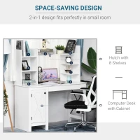 HOMCOM Home Office Computer Desk with Hutch and Storage Cabinet and 6 Shelves, White(m-4)