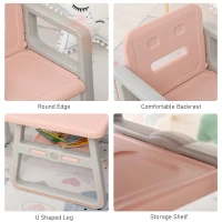 Qaba 3-Piece Kids Table and Chair Set Writing Desk with Armrest, Storage Space for Toddler Activities, Pink(m-5)