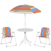 Outsunny Kids Folding Table and Chairs Set Color for Outdoor Garden Patio Backyard with Removable & Height Adjustable Sun Umbrella, Multi(m-1)