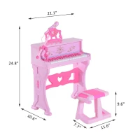 Qaba 37-Key Kids Princess Electronic Piano Toddler Toy Keyboard with Stool, MP3, Record, Light and Microphone for 3 years+, Pink(m-3)