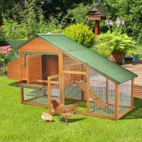 PawHut 88" Wooden Slant Roof Enclosed Run and Nesting Box Backyard Chicken Coop(m-1)
