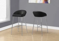 Monarch 2 Piece Modern PU Leather Padded Seat Chrome Legged Bar Height Barstool Chair Set - Black(m-2)