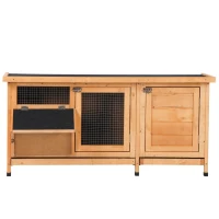 PawHut Large Bunny Hutch, Rabbit Cage with 2 Outside Areas and 1 Main House for Small Animals, Yellow(m-8)