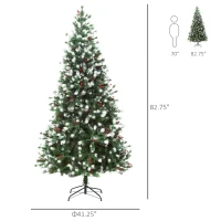 HOMCOM Artificial Christmas Tree, 7' Tall Unlit Snow-Flocked Fir with Realistic Branches, Red Berries and 1172 Tips(m-3)
