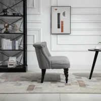 HOMCOM Upholstered Armless Fabric Loveseat with Button Tufted Design for Living Room with Wood Legs, Grey(m-9)