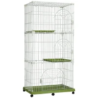 PawHut 70" 3-Level  Steel Wire Vertical Cat Condo Pet Cage - White/ Green(m-1)