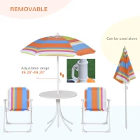 Outsunny Kids Folding Table and Chairs Set Color for Outdoor Garden Patio Backyard with Removable & Height Adjustable Sun Umbrella, Multi(m-6)