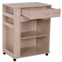 HOMCOM Wood Rolling Kitchen Microwave Oven Cart with Wheels and Storage - Oak(m-4)