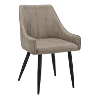 Monarch 2pc Cushioned Low Armrest Dining Chairs with Metal Legs and Leather-Look Upholstery - Taupe / Black Metal(m-1)
