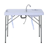 Outsunny 40" Portable Camping Table with Faucet Folding Easy-Clean Camping Table with Dual Water Basins(m-12)