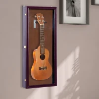 HomCom Wall Mounted Lockable Guitar Security Shadow Box Display Case - Brown(m-2)