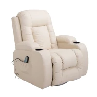 HOMCOM Luxury Faux Leather Heated Vibrating 8 Point Massage Recliner Chair with 360 Swivel and Remote, Cream White(m-4)