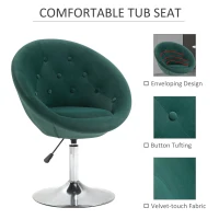 HOMCOM Modern Makeup Vanity Chair Round Tufted Swivel Accent Chair with Chrome Frame Height Adjustable for Living Room, Bedroom Green(m-4)