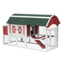PawHut 47" Barn Backyard Chicken Coop With Covered Run And Nesting Box(m-1)