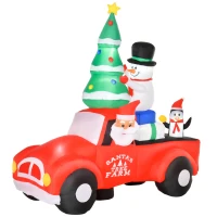 HOMCOM 7.5ft Christmas Inflatable Santa Claus Driving a Truck with Snowman, Penguin and Tree, Outdoor Blow-Up Yard Decoration with LED Lights Display(m-1)