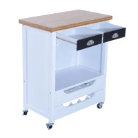 HomCom 34” Kitchen Island Rolling Cart With Wine Rack Drawers and 9 Glass Stemware Storage(m-5)