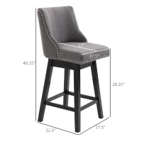 HOMCOM 28" Swivel Bar Height Bar Stools Set of 2, Armless PU Leather Upholstered Barstools Chairs with Nailhead Trim and Wood Legs, Dark Grey(m-3)