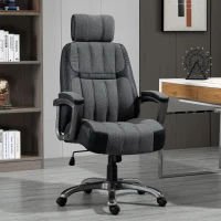 Vinsetto High-Back Home Office Chair 400lbs with Wide Seat, Linen PU High-Back Home Chair, Computer Desk Chair with Adjustable Height, Swivel Wheel, Black/Grey(m-10)
