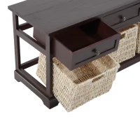 HomCom 40" Rustic Wooden 3 Drawers and Baskets Storage Bench - Chestnut Brown(m-5)