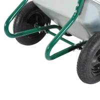 Outsunny 2 Cubic Feet Two Wheel Metal Wheelbarrow - Silver/Green(m-5)