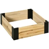 Outsunny Wooden Raised Garden Bed Kit, Elevated Ground Planter Box with Metal Bracket, 31.5 x 31.5 x 11in Square, for Vegetables, Fruits, Herbs, Succulents, Lawn, Yard, Natural(m-1)