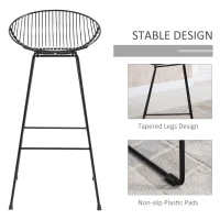 HOMCOM Modern Bar Stools Set of 2, Bar Height Barstools, 29.5" Seat Height Bar Chairs for Kitchen, Pub with Backrest and Footrest, Steel Frame, Black(m-5)