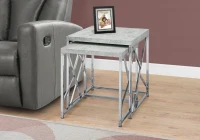 Monarch 2 Piece Contemporary Polished Chrome Metal Frame Accent Side End Nesting Table Set - Grey Cement-Look Finish(m-2)