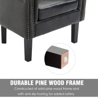 HomCom Faux Leather Traditional Club Armchair Smoking Chair - Dark Brown Black(m-7)